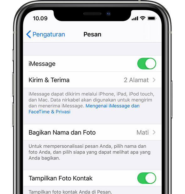 Pengaturan iMessage di iPhone.