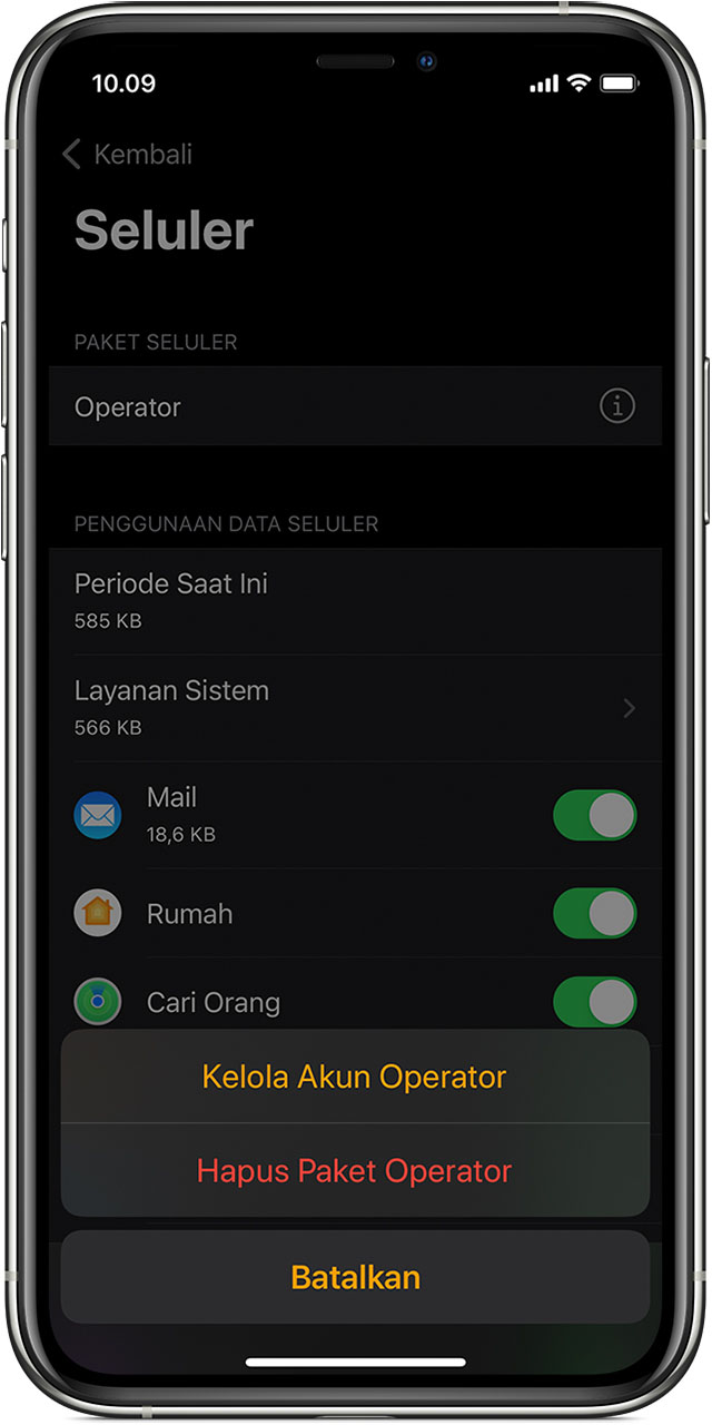 iPhone menampilkan layar Seluler di aplikasi Apple Watch