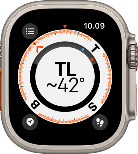 Apple Watch menampilkan app Kompas