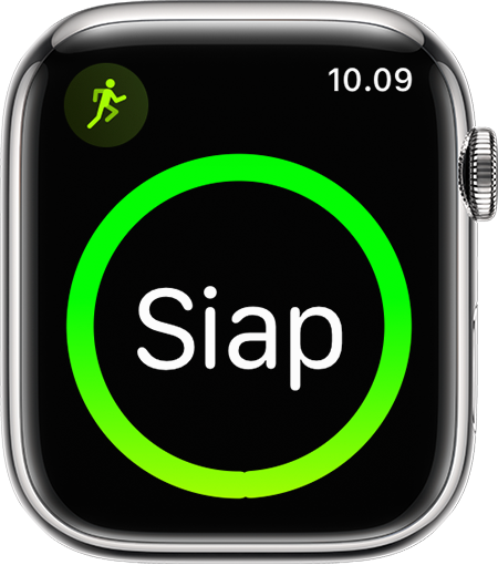 Apple Watch yang menunjukkan awal olahraga lari.