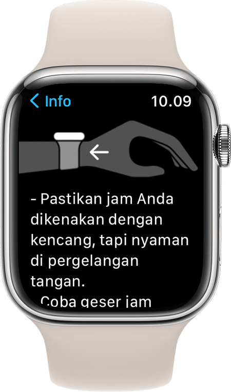Jepretan layar Apple Watch Series 7 yang menampilkan cara memakai jam tangan untuk mendapatkan hasil terbaik.