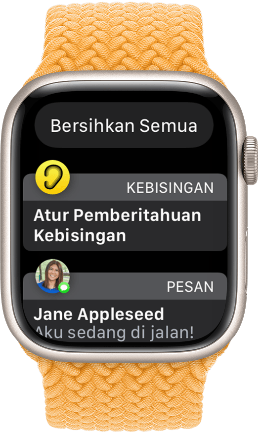 Apple Watch menampilkan tombol Hapus Semua Pemberitahuan