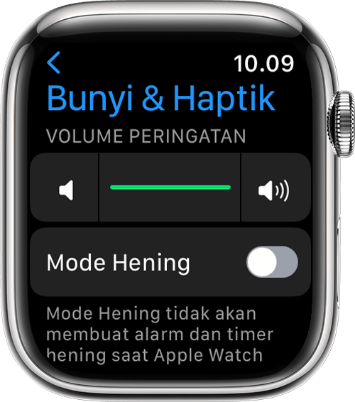 Mengubah pengaturan audio dan pemberitahuan di Apple Watch Apple