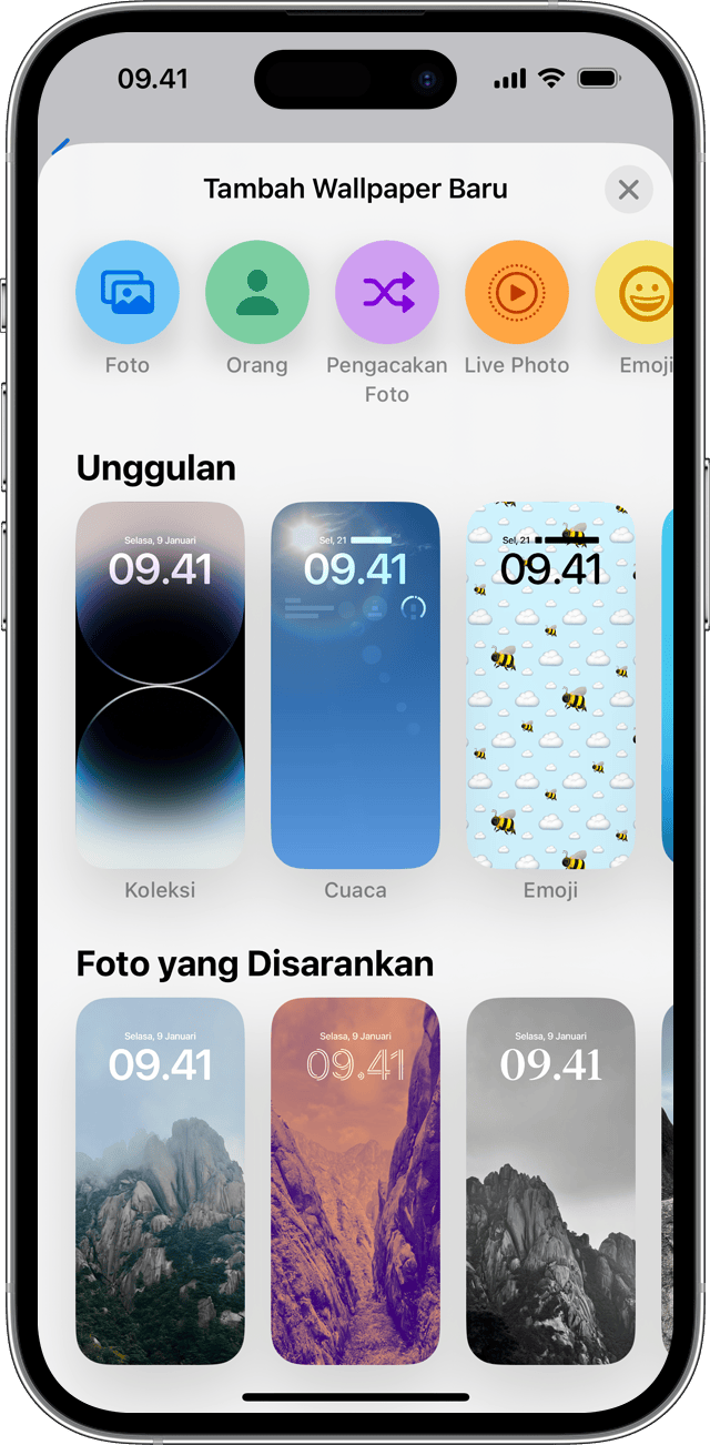 Pilihan untuk menambahkan wallpaper baru di iOS 16.