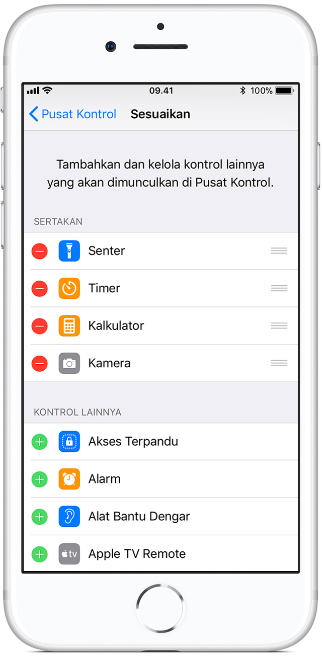 Menggunakan dan menyesuaikan Pusat Kontrol di  iPhone  iPad 