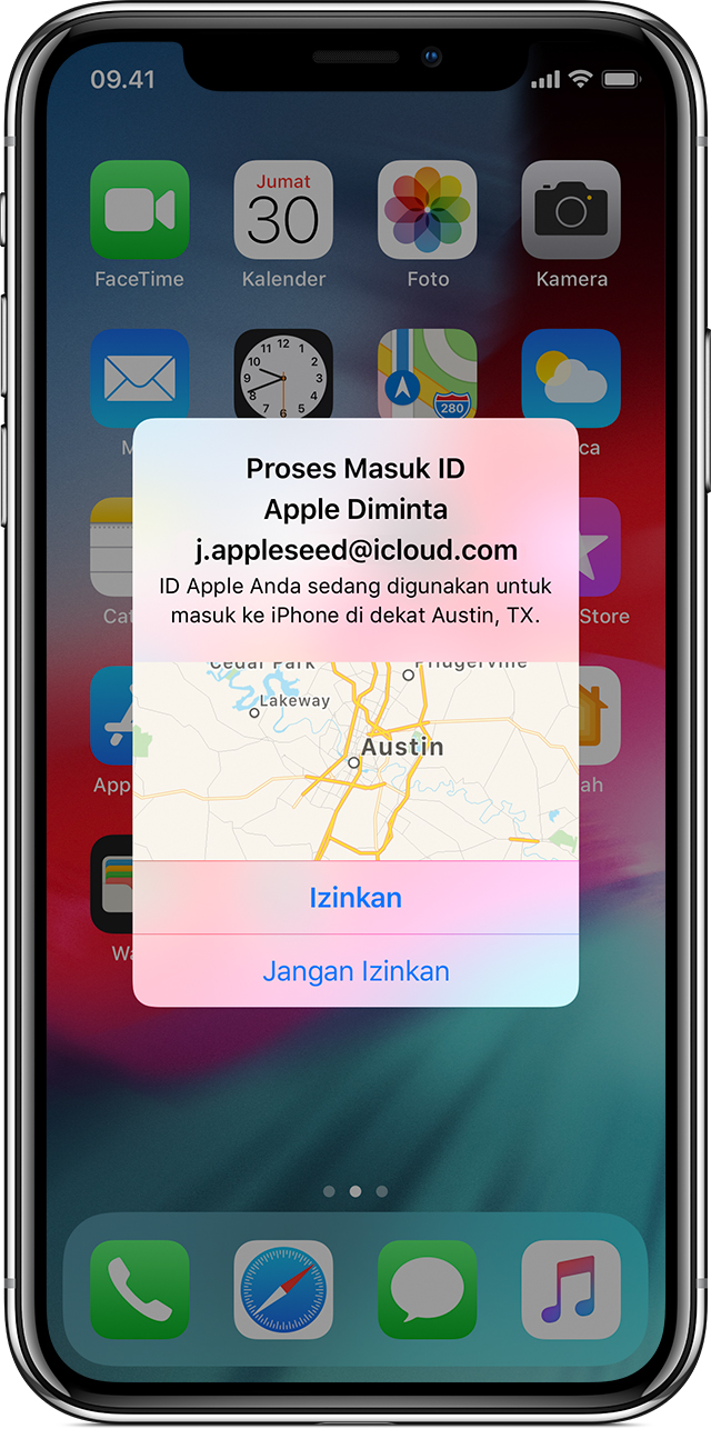 iPhone menampilkan Permintaan Masuk dengan ID Apple
