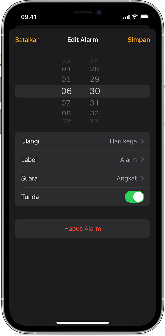 Mengedit alarm di iPhone