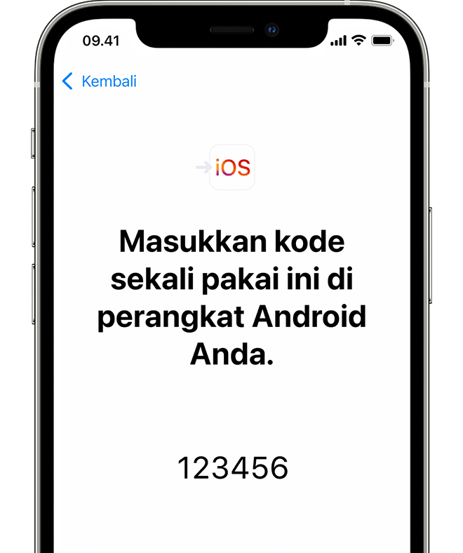 Layar Pindah dari Android di iPhone menampilkan kode