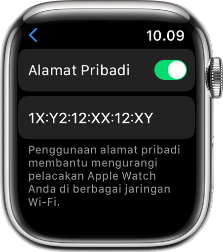 Di Apple Watch, matikan atau nyalakan Alamat Pribadi