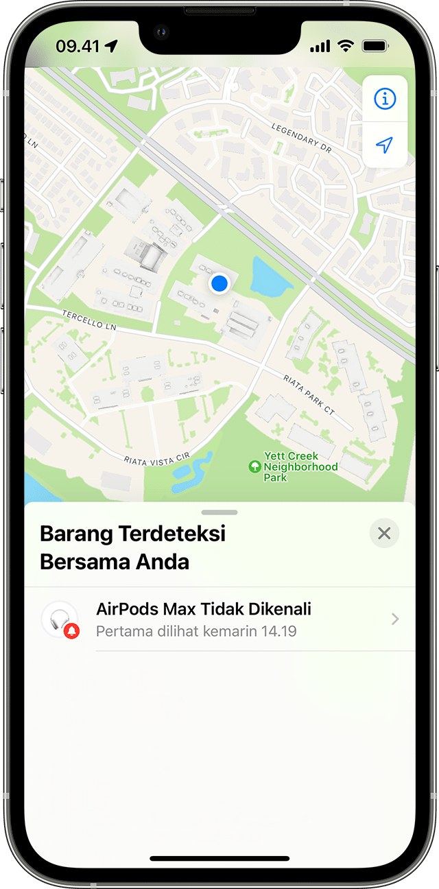 AirTag Tidak Dikenal pada peta di app Lacak