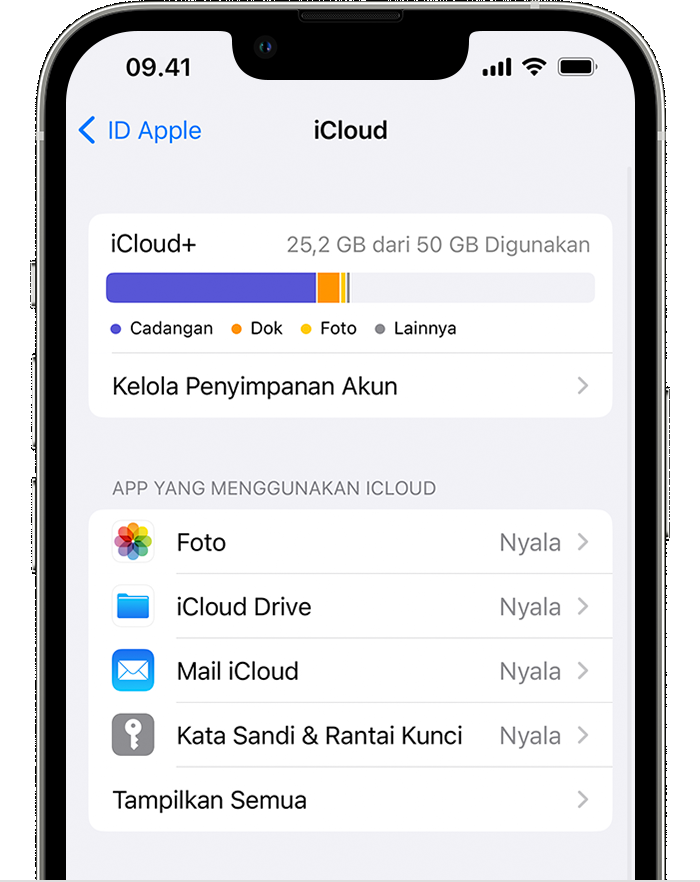 Cari iCloud Drive di bagian App yang Menggunakan iCloud.