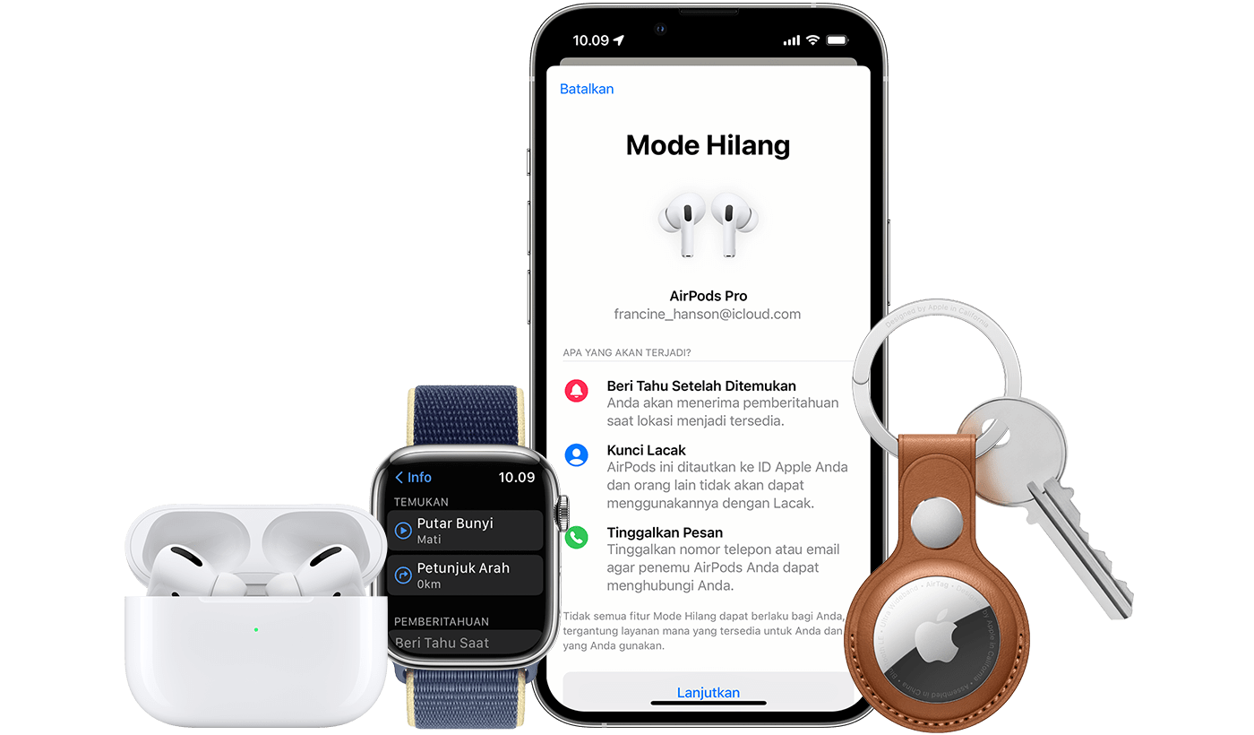 Menggunakan Lacak untuk menemukan AirPods, Apple Watch, dan AirTag