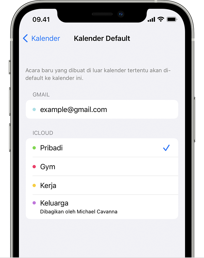 Mengatur kalender iCloud sebagai kalender default di iPhone