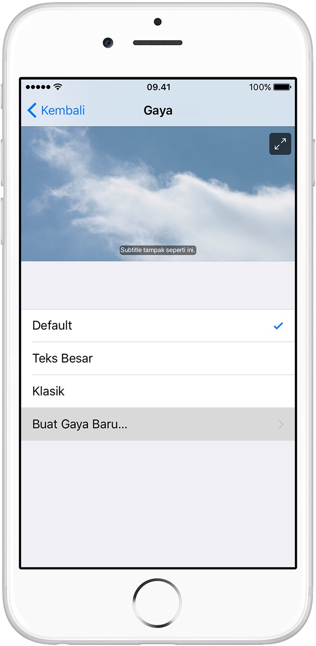 Menyalakan teks tertulis dan subtitle di iPhone, iPad 