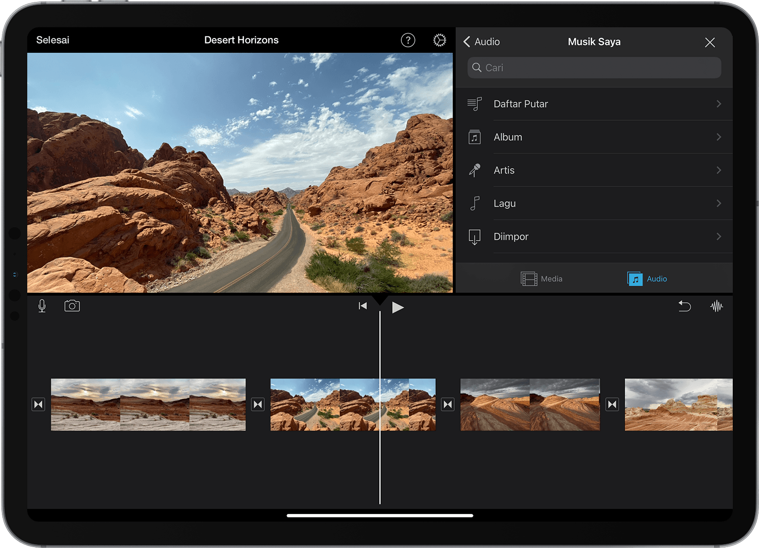 Layar masukkan Audio dari Musik Saya di iMovie untuk iPad