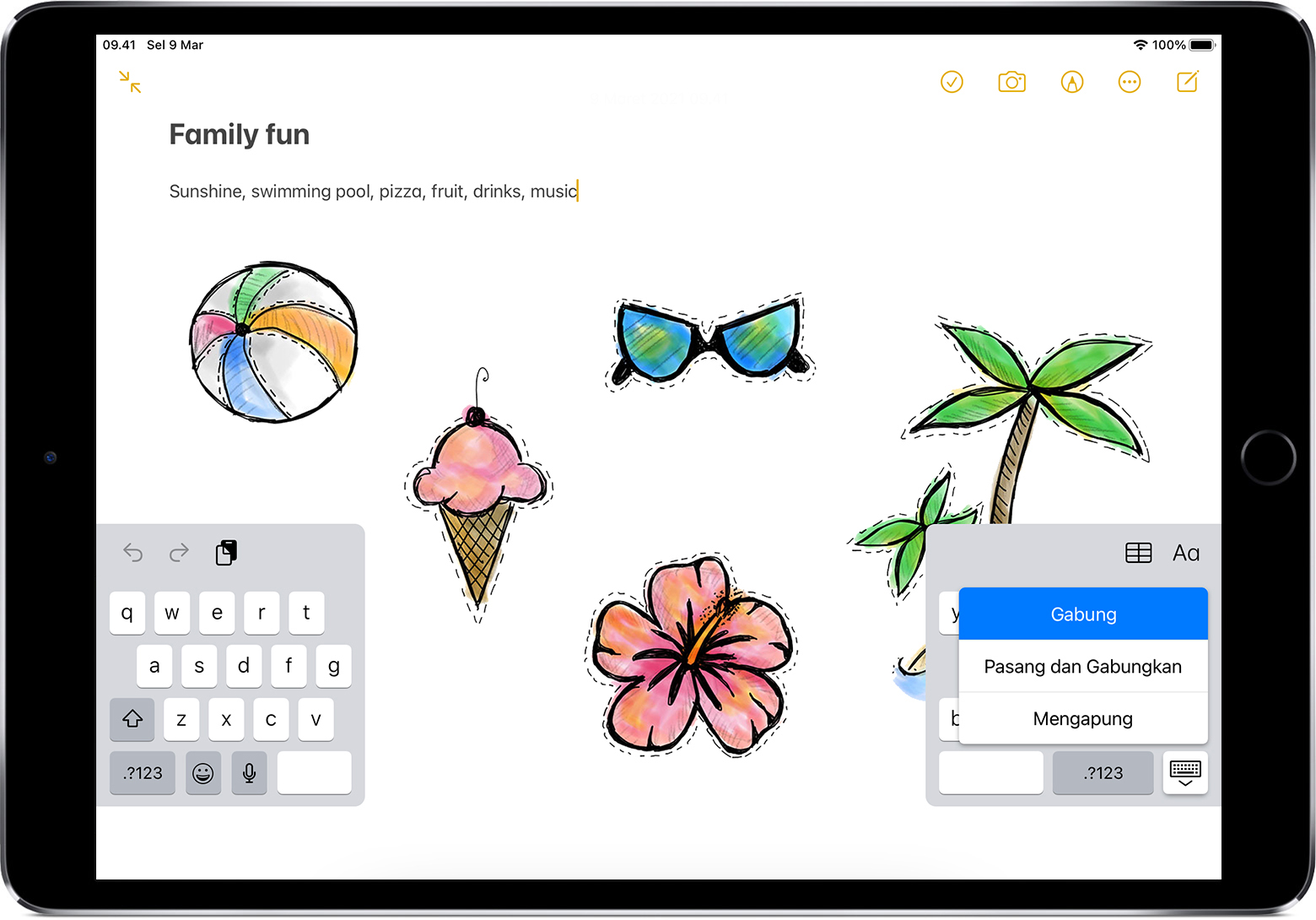 Jika keyboard iPad berukuran kecil atau terbagi menjadi dua Apple