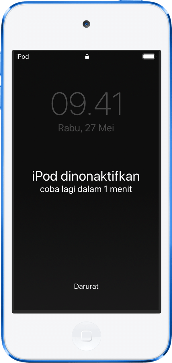 iPod touch menampilkan pesan iPod dinonaktifkan