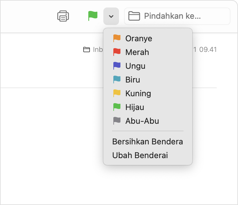 Menu pop-up bendera di Mail macOS