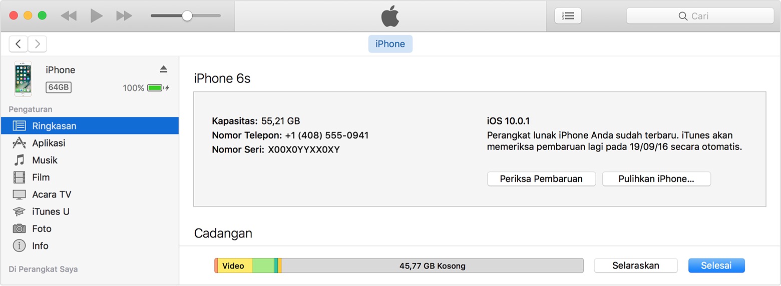 Memulihkan iPhone di iTunes