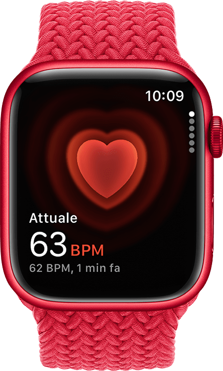App Battito cardiaco che mostra una frequenza attuale di 54 BPM