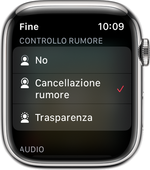 Modalità Cancellazione rumore e Trasparenza su Apple Watch