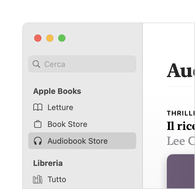 Pannello Audiobook Store nella barra laterale sul Mac