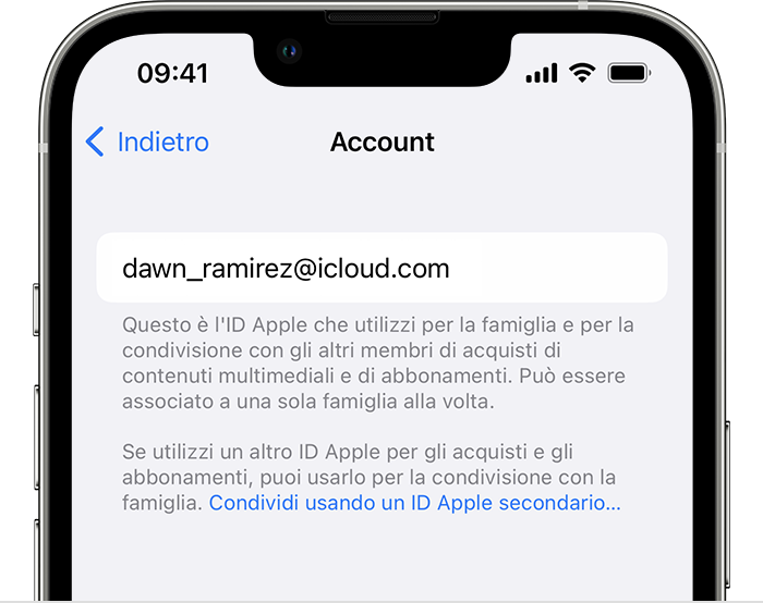 Usare un ID Apple diverso per condividere gli acquisti con “In famiglia” -  Supporto Apple (IT)