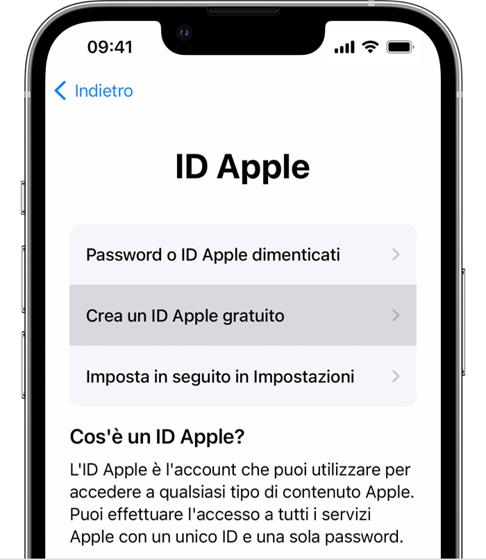 Creare un ID Apple durante la configurazione di un nuovo iPhone