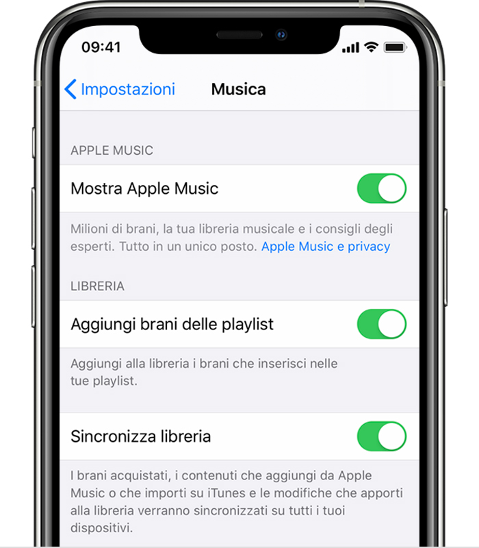 Attivare Sincronizza libreria con Apple Music - Supporto Apple (IT)