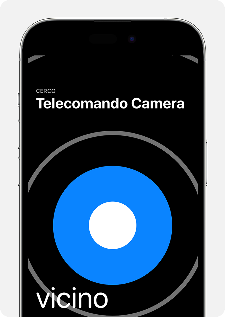 Grande cerchio blu su uno schermo di iPhone con la parola “vicino”