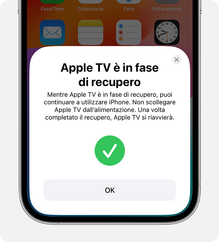 Notifica “Apple TV è in fase di recupero” su iPhone
