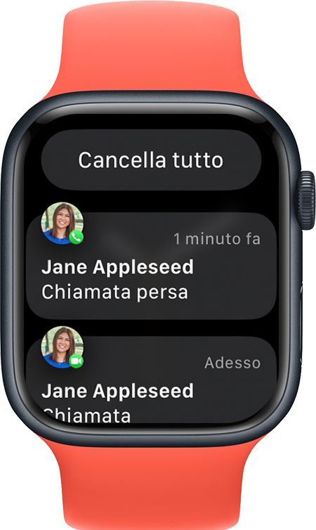 Apple Watch che mostra il pulsante Cancella tutto per le notifiche