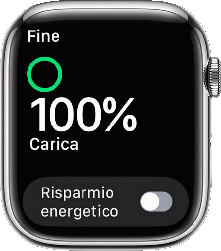 Apple Watch che mostra il livello di carica