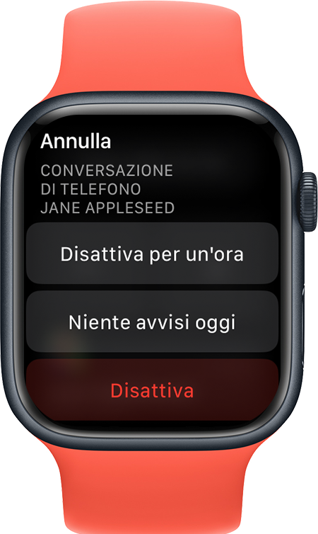 Apple Watch che mostra la schermata di silenziamento notifiche