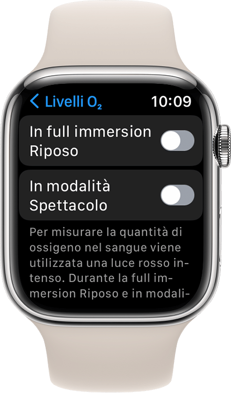 Un'istantanea schermo delle impostazioni di Livelli O₂ su un Apple Watch Series 7