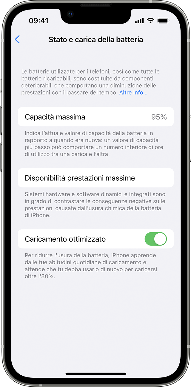 Informazioni su Ricarica ottimizzata della batteria su iPhone - Supporto  Apple (IT)