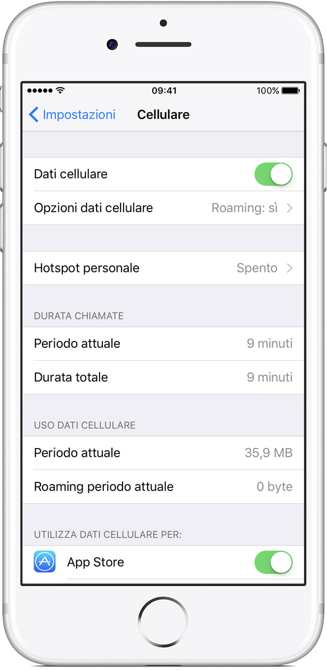Informazioni sulle opzioni di roaming dati cellulare per l'iPhone e l