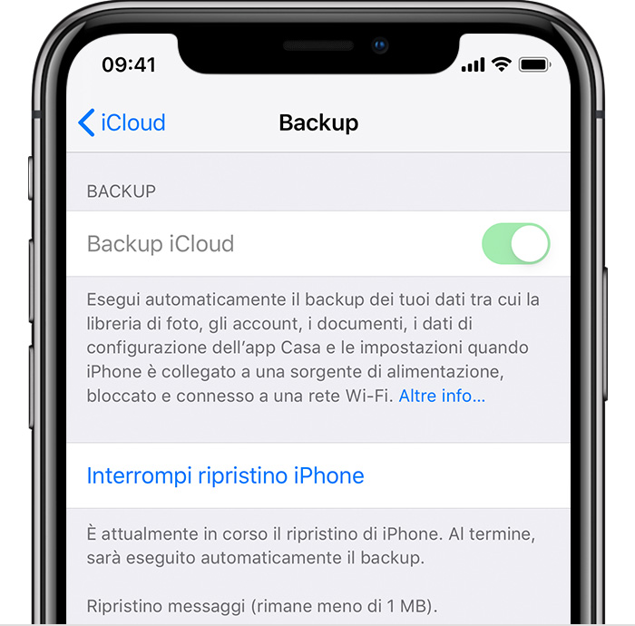 iPhone con backup di iCloud attivato