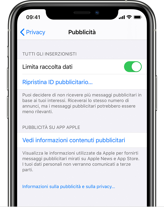 Disattivare Gli Annunci Pubblicitari Basati Sugli Interessi In App Store E Apple News Supporto Apple