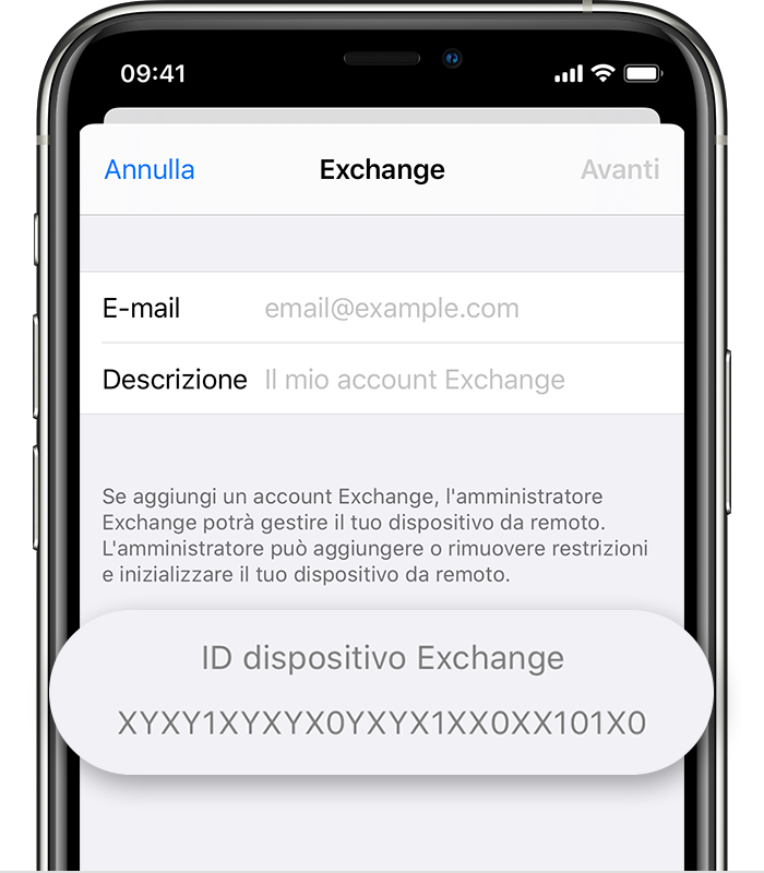 Come trovare l'ID dispositivo Exchange - Supporto Apple (IT)