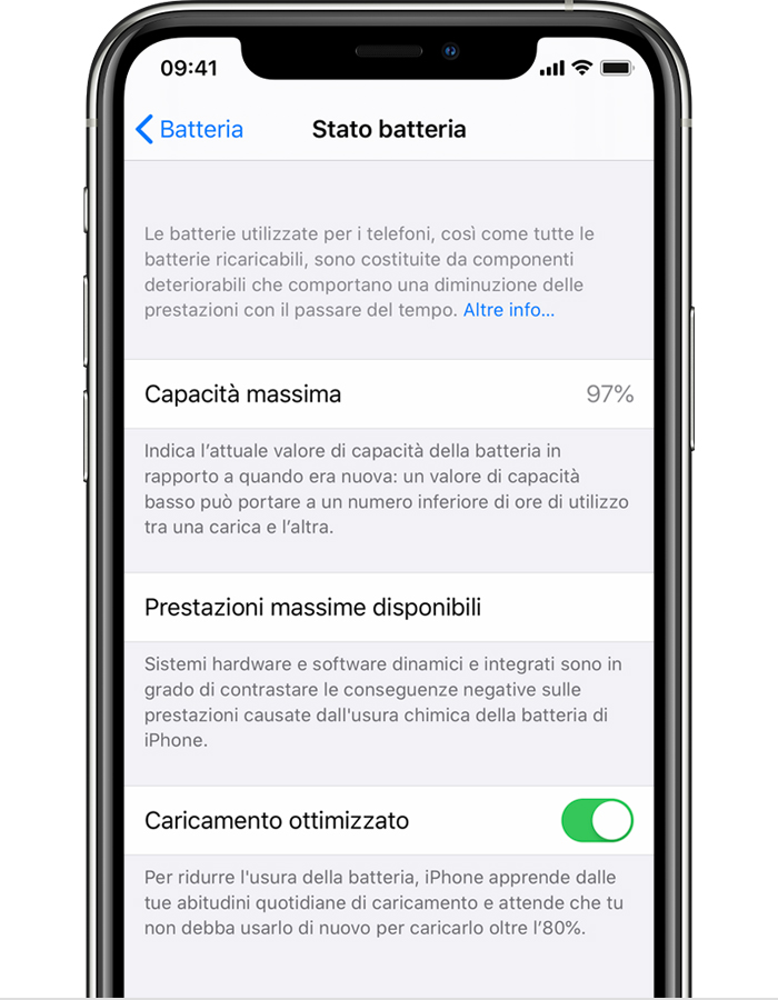 Informazioni su Ricarica ottimizzata della batteria su iPhone - Supporto  Apple (IT)