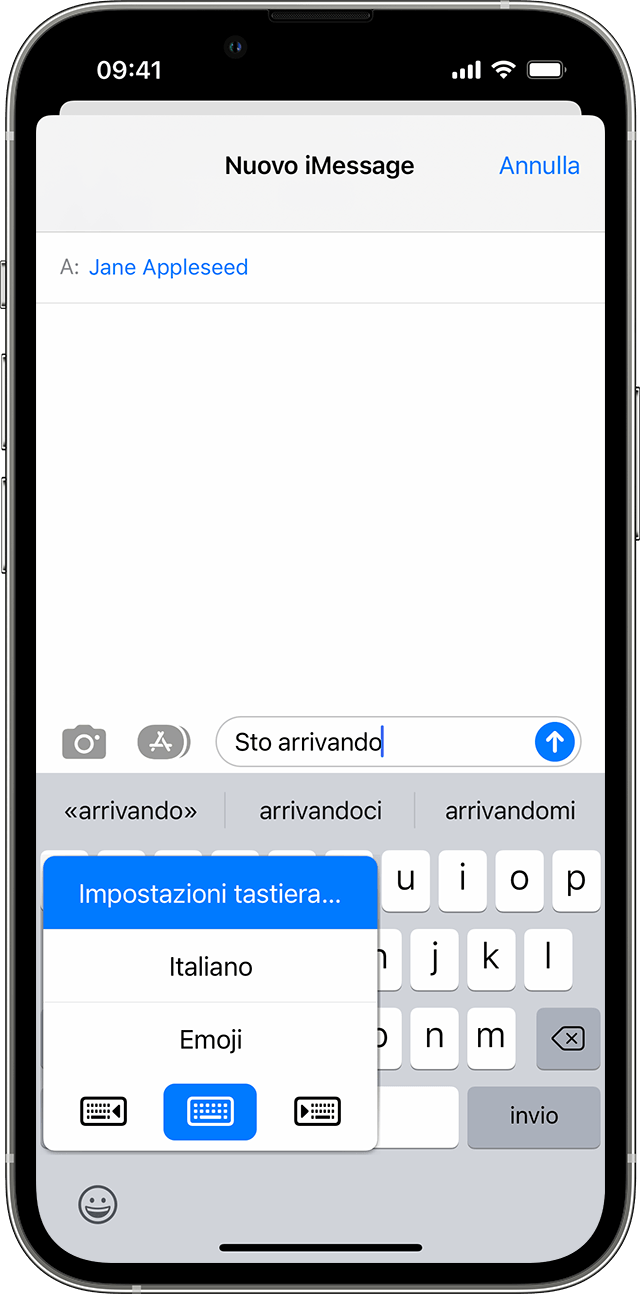 Schermata di iPhone che mostra le impostazioni della tastiera per la digitazione predittiva
