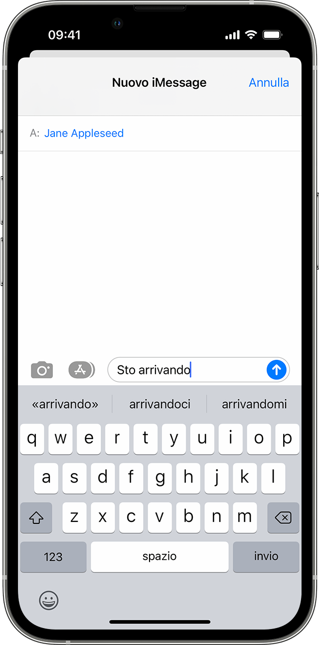 Schermata di iPhone che mostra la scrittura predittiva