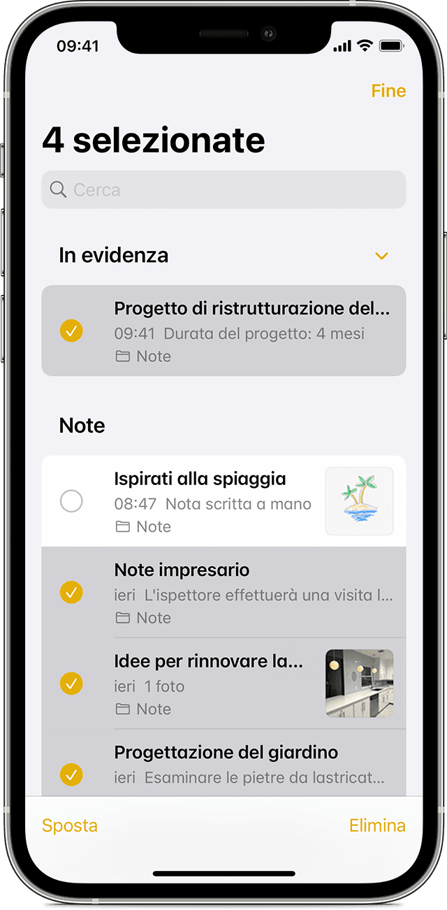 iPhone che mostra come spostare una nota in una cartella diversa nell'app Note.