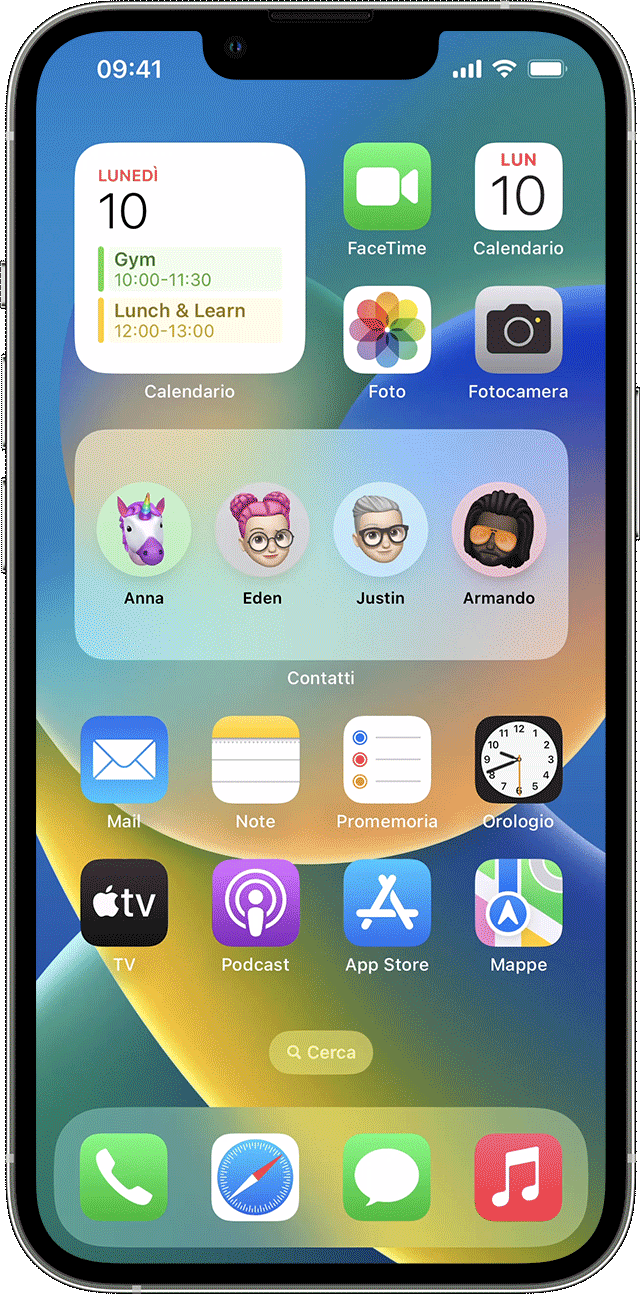 iPhone che mostra la raccolta di widget