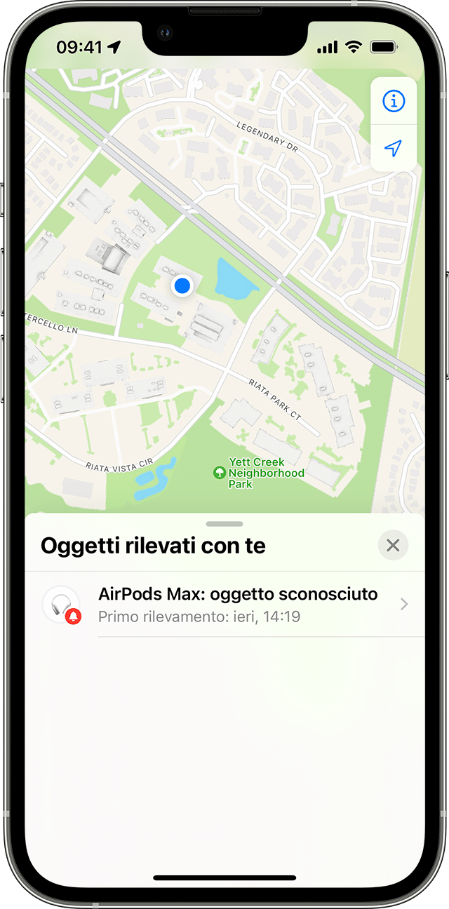 AirTag sconosciuto sulla mappa nell'app Dov'è