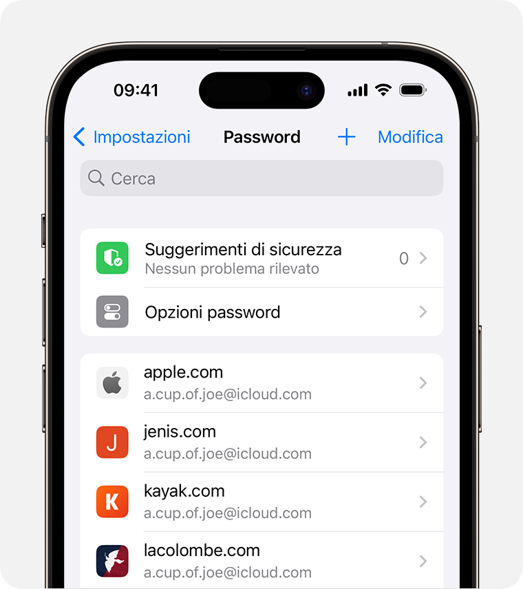 Trovare password e passkey salvate su iPhone - Supporto Apple (IT)
