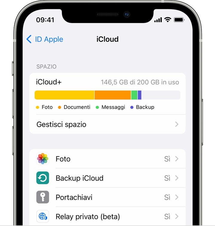 Scelta delle app per iCloud su iPhone