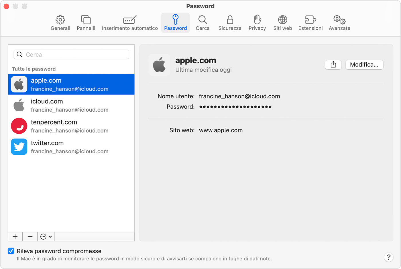 Come trovare le password salvate sul Mac - Supporto Apple (IT)