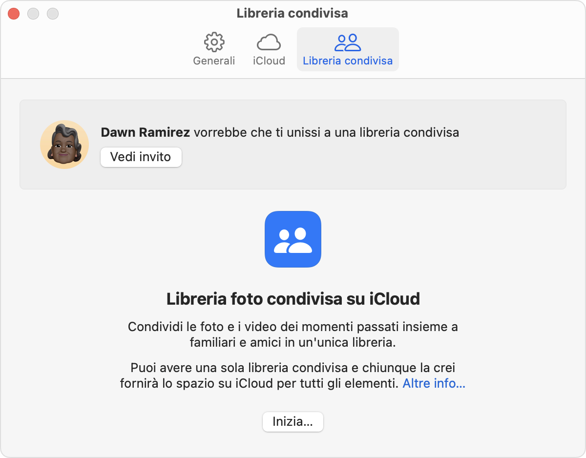 Se hai un invito per una libreria condivisa, puoi trovarlo in Impostazioni nell'app Foto.